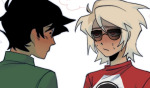  2026 alternate_hair back_angle blackoutbruh blush dave_strider fullres hammertime headshot john's_vriska_outfit john_egbert red_baseball_tee redrom rule63 shipping sweat thought_balloon 