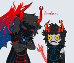  2026 aranea_serket arms_crossed dancestors fire frigiddoctoratus fullres helltier jaggy_lines mindfang_dress multiple_personas no_glasses scribble_mode silhouette solo sufferer_necklace text trident web 