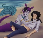  2013 disney eridan_ampora freckles fullres grubscars humanized jewelry lying merfolk music_note no_glasses no_shirt ocean on_stomach parody pirateshipping robotwwizard shipping smiling_eridan the_little_mermaid vriska_serket 
