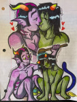 2025 alexabraixen barefoot bathing catfish eridan_ampora fullres grubscars heart kiss nepeta_leijon no_glasses no_hat no_shirt nudity redrom shipping smiling_eridan 