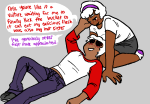  2023 badshipshit dave_strider dersecest freckles fullres incest jaggy_lines kneeling lying red_baseball_tee redrom rose_lalonde shipping starter_outfit text word_balloon 