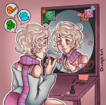  2026 body_modification calliope diimplekun dirk_strider fullres kid_symbol lipstick_stains lipstick_tube reflection roxy's_striped_scarf roxy_lalonde solo starter_outfit text word_balloon 