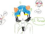 ? cat_hat fullres miyu multiple_personas nepeta_leijon starter_outfit terezi_pyrope text upside_down word_balloon