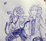 2026 ancest art_dump blush dancestors dream_ghost fullres head_on_shoulder heart hug iwihobid leijons meulin_leijon monochrome nepeta_leijon no_hat olive_tea redrom shipping sitting sketch sleeping starter_outfit