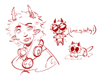 2025 animalstuck art_dump fullres grubscars headphones headshot hiveswap lineart lying monochrome no_glasses on_stomach sketch solo starter_outfit text theme_coloring unnamed_character vikary401 word_balloon