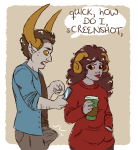  2013 animal_ears aradia_megido beverage boner casual fullres northernvehemence nsfw_source phone tavros_nitram text word_balloon 