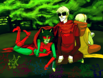  2012 back_to_back book brilleg chalk city dave_strider fullres godtier illustrating knight legislacerator_suit light_aspect lying on_stomach rose_lalonde seer terezi_pyrope time_aspect 