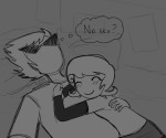  2025 age_discrepancy back_angle blush bro fullres grayscale iwihobid lineart lying monochrome no_hat on_stomach redrom roxy_lalonde ship_name_needed shipping size_difference starter_outfit text thought_balloon 