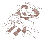 2015 alpha_kids appletea1212 barefoot broken_source dirk_strider fullres jake_english jane_crocker lineart lying monochrome no_glasses roxy_lalonde sleeping starter_outfit strong_tanktop