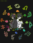  2015 back_to_back fullres ikimaru illustrating john_egbert karkat_vantas kid_symbol sitting starter_outfit zodiac_symbol 