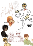  2012 alternate_hair arms_crossed art_dump back_angle bro dave_strider fashion fistbump freckles fullres gamzee_makara karkat_vantas lil_cal lineart no_shirt rule63 sketch starter_outfit text timetables twudle 