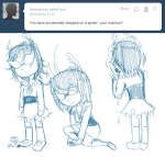  2012 aranea_serket ask back_angle bad_quality crying dancestors dream_ghost fullres_export_attempted kneeling mango monochrome solo spiders starter_outfit sufferer_necklace text word_balloon 