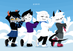  2022 back_angle body_modification candy_kids candy_timeline clouds courtdraws dogtail fullres harry_anderson_egbert homestuck:_beyond_canon jaggy_lines shock_collar starter_outfit tavros_crocker vriska_maryam-lalonde yiffany_longstocking_lalonde_harley 