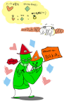 2013 ? blood blush broken_source carrying charmrom cone_hat diamond felt fin fullres heart language:japanese minion_uniform motora-dog redrom shark_bros shipping text trace word_balloon