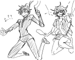 2020 crossdressing crossover deuce_clubs gamzee_makara grayscale humanized karkat_vantas land_of_the_lustrous language:korean midair nihlllsm sickle sketch text undergarments