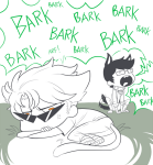  2012 animal_ears dirk_strider fullres grayscale highlight_color jake_english jin-nyeh lying monochrome pumpkin_patch shipping sitting starter_outfit text 