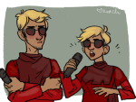  arms_crossed blush dave_strider godtier knight microphone multiple_personas roachpatrol rule63 solo time_aspect 