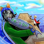 ! 10k_member_celebration_event 2025 animals biting blood cat_hat clouds dave_strider fish fullres lily nepeta_leijon ocean red_baseball_tee sitting starter_outfit sweat text wayward_vagabond wv