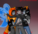  2012 artificial_limb blood fullres godtier happy_birthday_message juggalohugs karkat_vantas light_aspect multiple_personas shipping starter_outfit text thief vriska_serket vriskat 