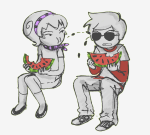  2025 casual chomplicated dave_strider fashion food fullres rose_lalonde siblings:daverose sitting 