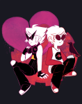  2016 animals aspect_symbol crows dave_strider dirk_strider freckles fullres_export_attempted headphones heart heart_aspect ikimaru red_baseball_tee sitting strong_tanktop time_aspect 