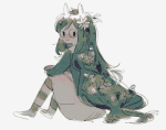  2022 cmintte dogtier flowers fullres godtier jade_harley monochrome sitting solo space_aspect witch 