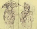  dave_strider hat john_egbert norhuu rain sepia sketch smoking umbrella 
