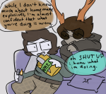  2017 apple_juice beverage couch dammek fire fullres hiveswap jude_harley sitting starter_outfit text wcender word_balloon 