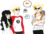  arms_crossed christine dave_strider dirk_strider jade_harley kid_symbol lil_cal red_baseball_tee starter_outfit word_balloon 