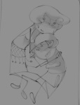  2025 blush catherineorcy cauterize_sisters grayscale hysterical_dame nervous_broad no_hat problem_sleuth_(adventure) shipping sweat 