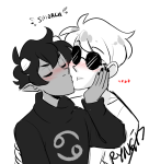  blush dave_strider grayscale highlight_color karkat_vantas kiss red_knight_district redrom ryu-gemini shipping sketch text 