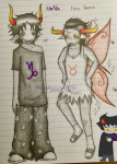 2025 alternate_hair bees blush crab_communicator crossdressing emoticon fairy_dress fullres gamzee_makara image_manipulation jaggy_lines karkat_vantas midair pbj pen pencil shipping sw4ggywaffle tavros_nitram text word_balloon