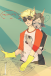  blush coolkids dave_strider halcyontorpidity no_glasses red_baseball_tee redrom reverse_hug shipping terezi_pyrope word_balloon 