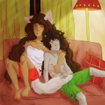  arm_around_shoulder couch dogtail dogtier freckles hatemarriied jade_harley karkat_vantas kats_and_dogs no_glasses pajamas redrom shipping sleeping 