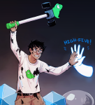  electricgale grist head_out_of_frame high_five john_egbert nannasprite panel_redraw pogo_hammer sprite starter_outfit text 