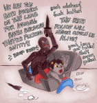  2016 au babies calamityjane fullres jack_noir karkat_vantas knife no_hat nudity papa_slick sitting spades_slick stabdads text war_chest weapon word_balloon 