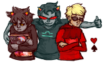  adorabloodthirsty arm_around_shoulder blackrom book coolkids dave_strider godtier heart karkat_vantas knight multishipping redrom shipping source_needed sourcing_attempted terezi_pyrope thumbs_up time_aspect 