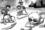 2016 artificial_limb caledfwlch clouds dave_strider dragon_cane eyepatch fedora fullres godtier grayscale hat heart_aspect jack_noir knight land_of_tombs_and_krypton lying on_stomach poinko prince roboslick sketch spades_slick starter_outfit strife time_aspect unbreakable_katana union_jack