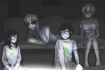  2016 beta_kids couch dave_strider fullres grayscale highlight_color jade_harley jaggy_lines john_egbert kneeling lunaticjin on_stomach rose_lalonde sitting 