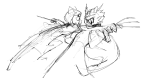  2024 action_claws caligvlasaqvarivm cat_hat eridan_ampora fullres grayscale midair nepeta_leijon sketch smiling_eridan starter_outfit strife 