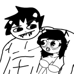 2017 arm_around_shoulder blush fullres grayscale jaggy_lines karkat_vantas monochrome musclestuck no_shirt redrom shipping steelcorridor vriska_serket vriskat