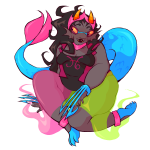 2024 action_claws chubstuck cleft_lip feferi_peixes fullres fusion jaggy_lines nepeta_leijon obscenicon sitting solo swimsuit troll_tail