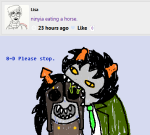 2015 ask biting dancestors fullres horuss_zahhak jaggy_lines nepeta_leijon no_hat sailorbeefcake scribble_mode starter_outfit suit sweat text