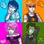 2013 alpha_kids body_modification dirk_strider foxy_kittyknit_dress fullres jake_english jane_crocker kid_symbol roxy_lalonde skull_suit starter_outfit strong_tanktop zoriku