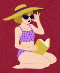  book glasses_added hat kneeling rose_lalonde solo summer swimsuit zu-art 