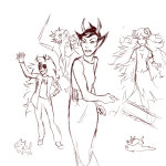  2015 animalstuck aradia_megido artificial_limb cat_hat cats chainsaw dead_aradia dragon_cane eyepatch feferi_peixes fish fluorite_octet fullres kanaya_maryam midair monochrome nepeta_leijon sketch starter_outfit terezi_pyrope vriska_serket weenie-kun 