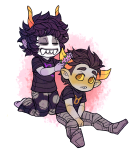 artificial_limb blush broken_source flower_crown flowers gamzee_makara inkskratches kneeling palerom pbj redrom shipping sitting tavros_nitram