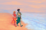 2012 barefoot broken_source crustaceagenomn fashion holding_hands kanaya_maryam ocean redrom rose_lalonde rosemary shipping swimsuit