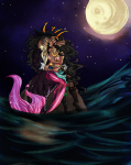  2012 au fashion feferi_peixes fullres hat keijusalama kiss merfolk moon night no_glasses no_shirt ocean pirate_outfit redrom shipping spider8each stars vriska_serket 