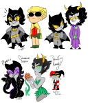 2013 batman cosplay crossover dave_strider dc fashion flowers freckles fullres gamzee_makara hat kanaya_maryam karkat_vantas nepeta_leijon seeing_terezi suit sweat terezi_pyrope text zamii070 